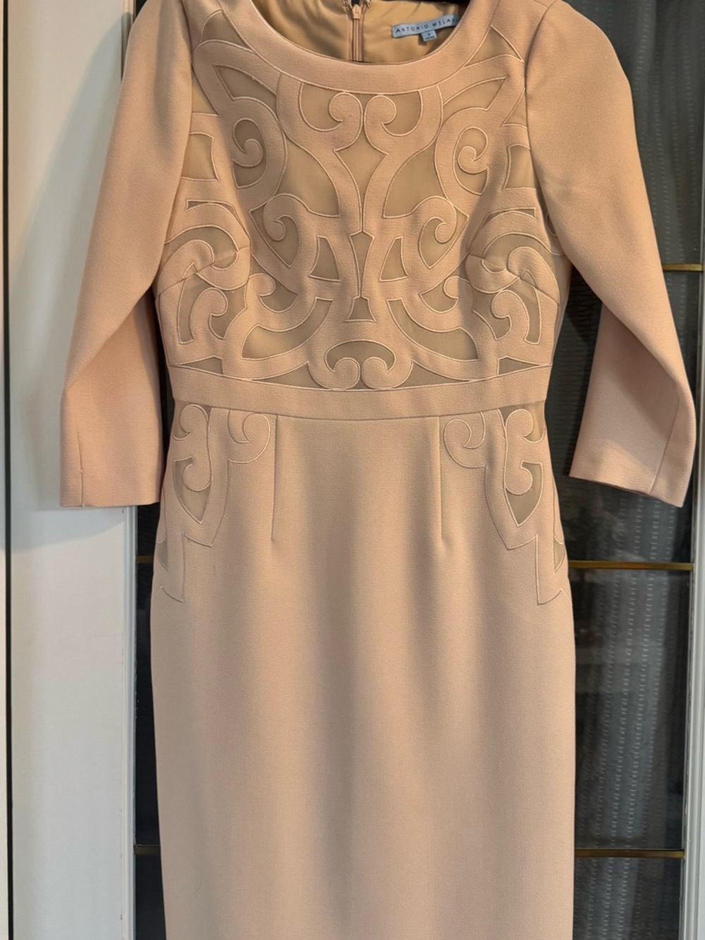 ANTONIO MELANI Embroidered 3/4 sleeve Sheath Dress